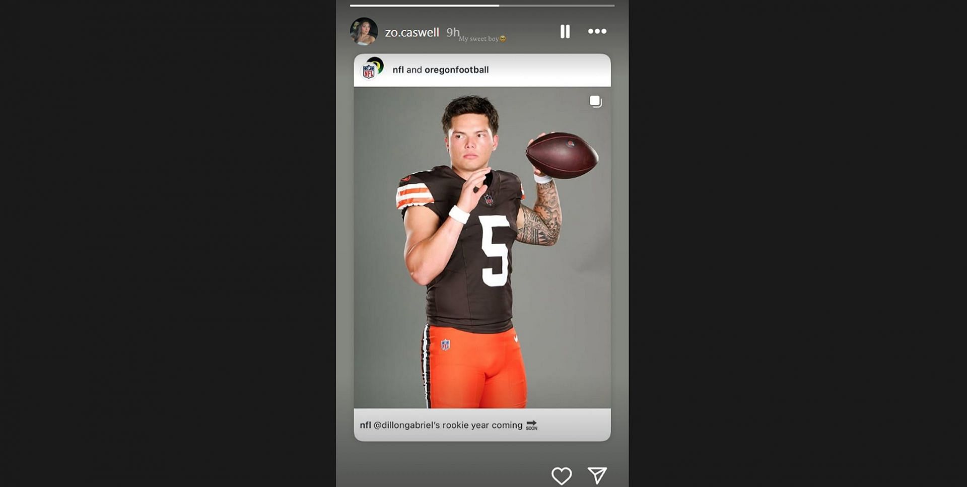 Dillon Gabriel's fiancée Zo Caswell sends 3-word message as NFL' IG account hypes up Browns QB's rookie season/@zo.caswell